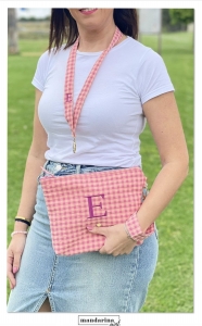 Conjunto de bolso de mano + Lanyard personalizado en Vichy rosa blush