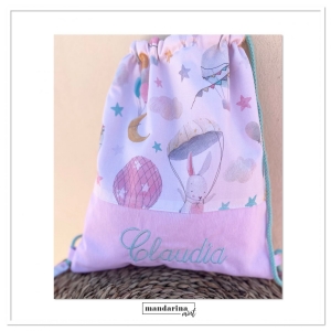 Mochila con estampado de conejito y globos