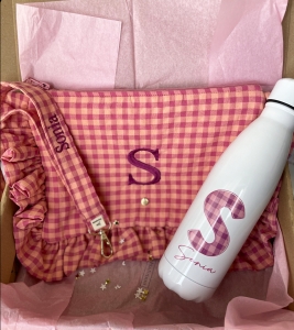 Pack bolso de volantes rosa blush + Lanyard + botella personalizada